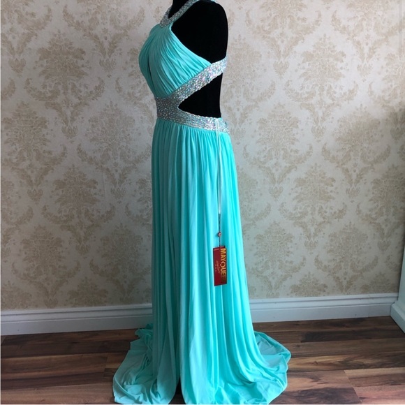 Blue beaded Halter Maxi Gown - Picture 4 of 15